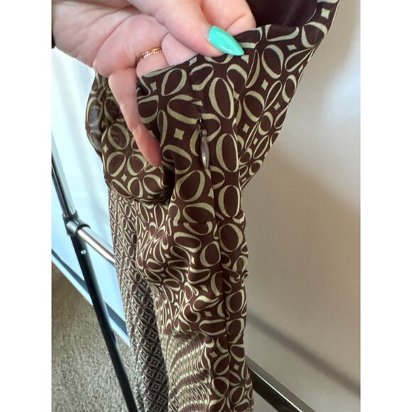 Y2K Office Siren Babydoll Sleeveless Midi Dress Brown Mod Business Casual Sz 12 - Picture 6 of 8
